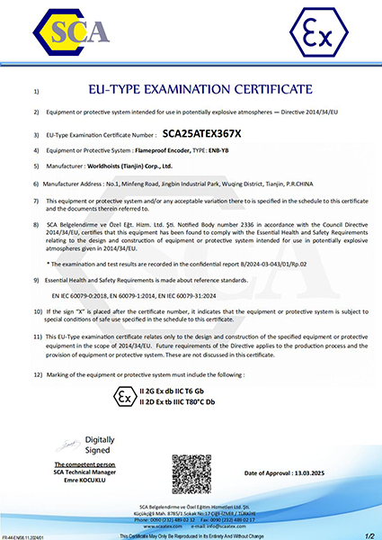 SCA25ATEX367X - Worldhoist -ENB-YB model Flameproof Encoder (Signed)_00